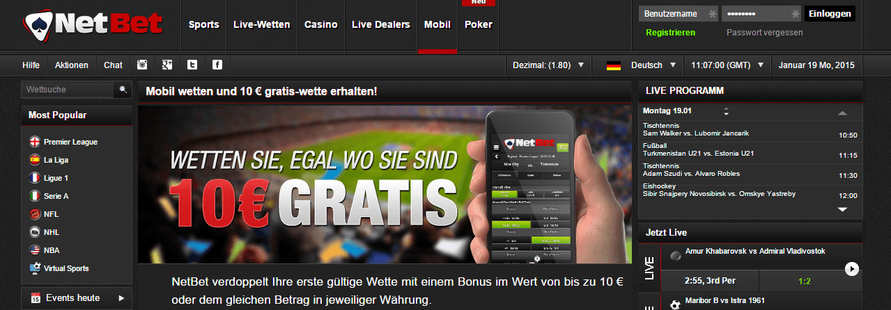 10€ Bonus für mobile Wette