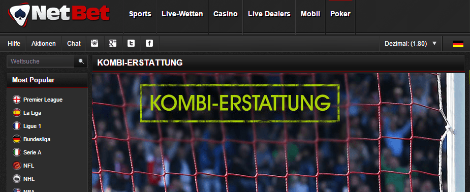 Kombiwetten Erstattung bei  NetBet